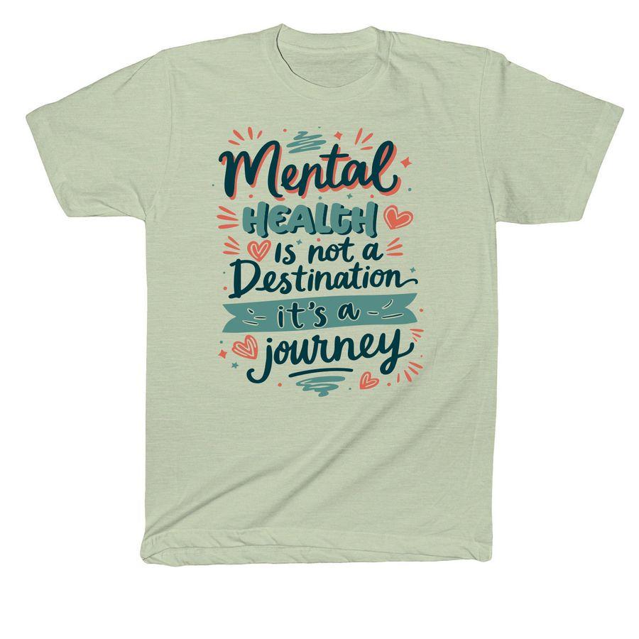Cucumber green American Apparel Cotton Blend Tee, American Apparel Fine Jersey Cotton Tee with inspirational typography design: Mental Health is not a destination it's a journey