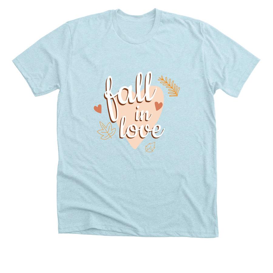 A fall t-shirt design that says, "Fall in love".