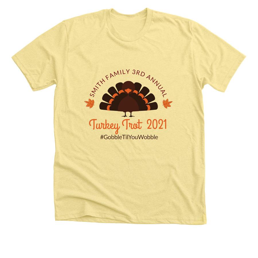 A fall t-shirt design that says, "Turkey trot".