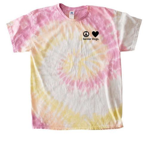 Peace, Love, Senior Dogs, a Desert Rose Classic Tie Dye Tee