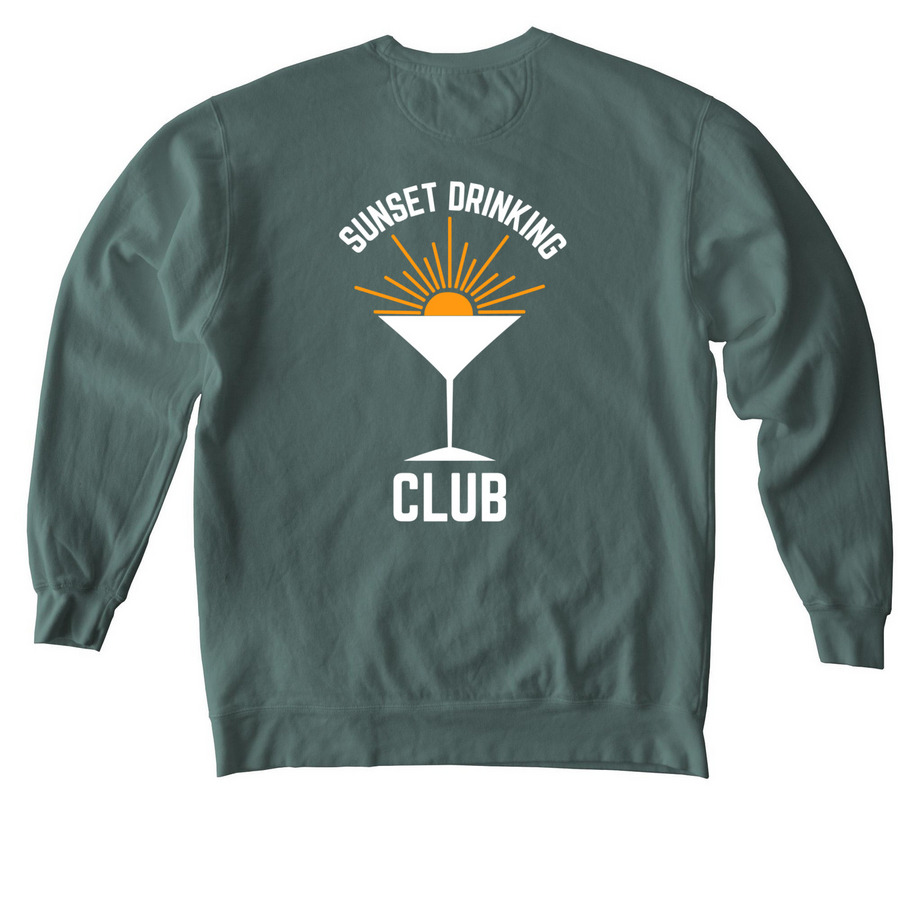 Sunset Sips Merch, a Blue Spruce Comfort Colors Crewneck Sweatshirt (back-view)