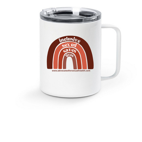ASHE: Inclusive Sex Ed Saves Lives, a White Stainless Steel Travel Mug