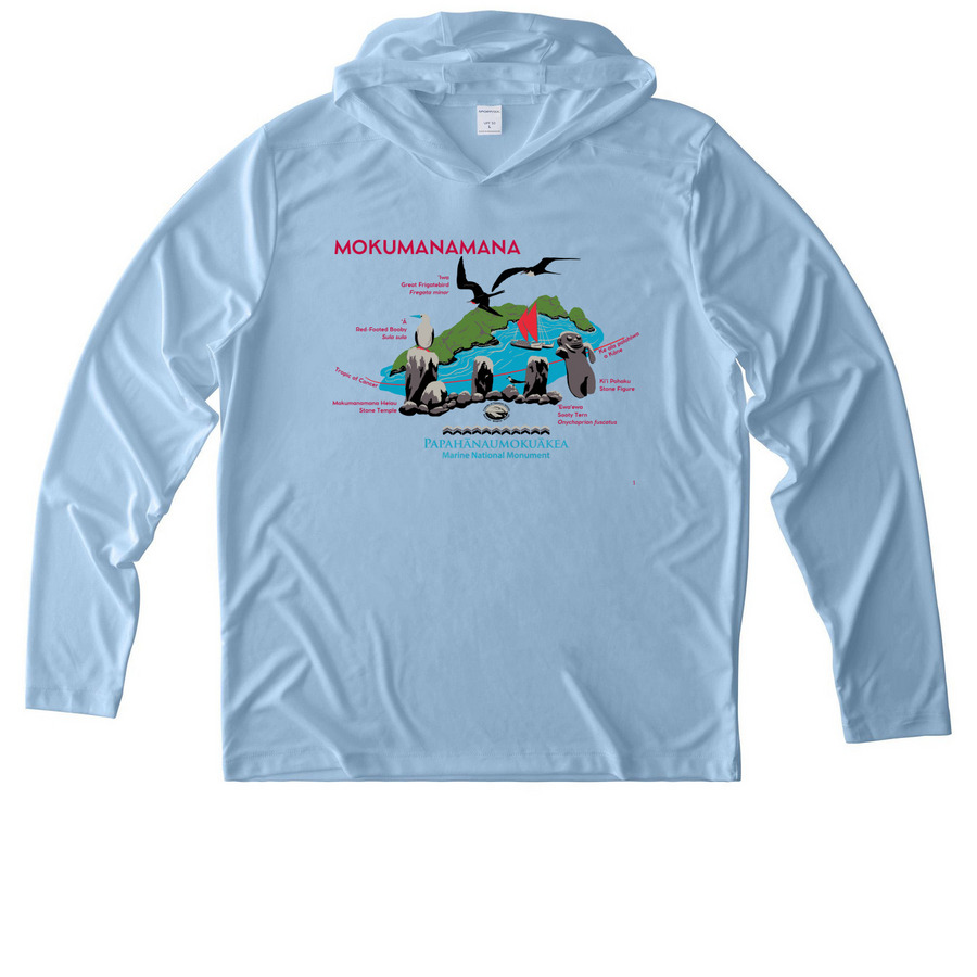 Mokumanamana Athletic Wear, a Light Blue UV Performance Long Sleeve Hoodie