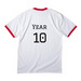 10 Year Anniversary Tee, a White/ Red Cotton Ringer Tee (back-view)