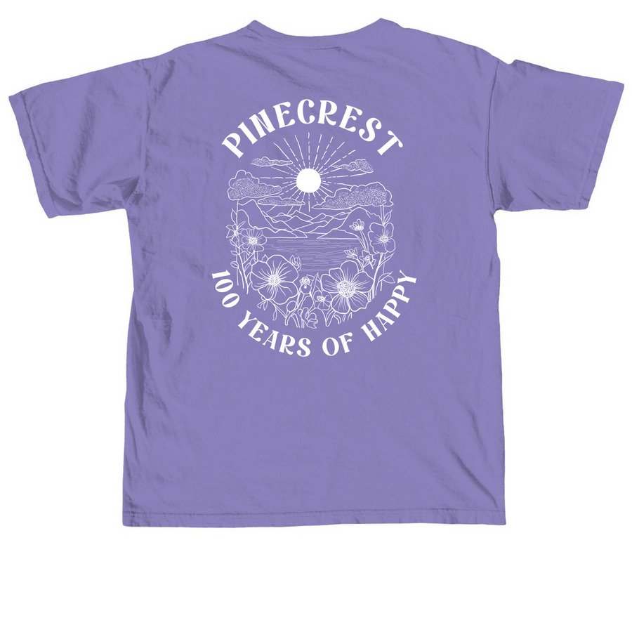 100 Years of Happy, a Violet Comfort Colors Unisex Tee (back-view)