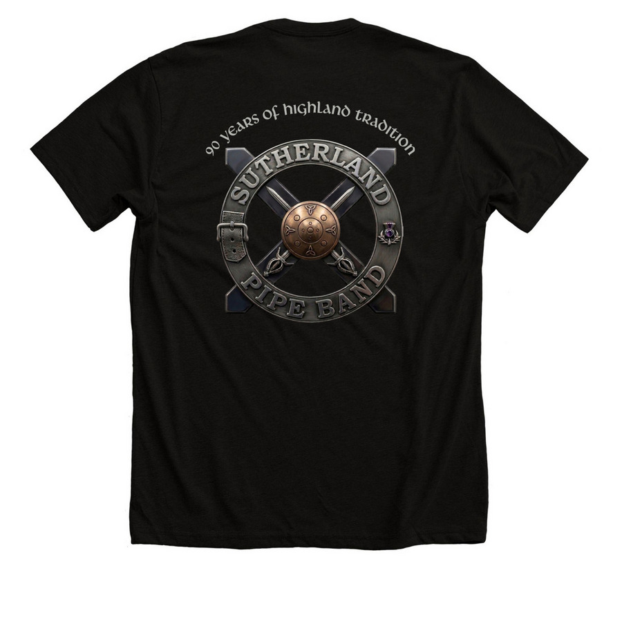 Sutherland 90th - Back Print Tops, a Solid Black Blend Premium Unisex Tee (back-view)