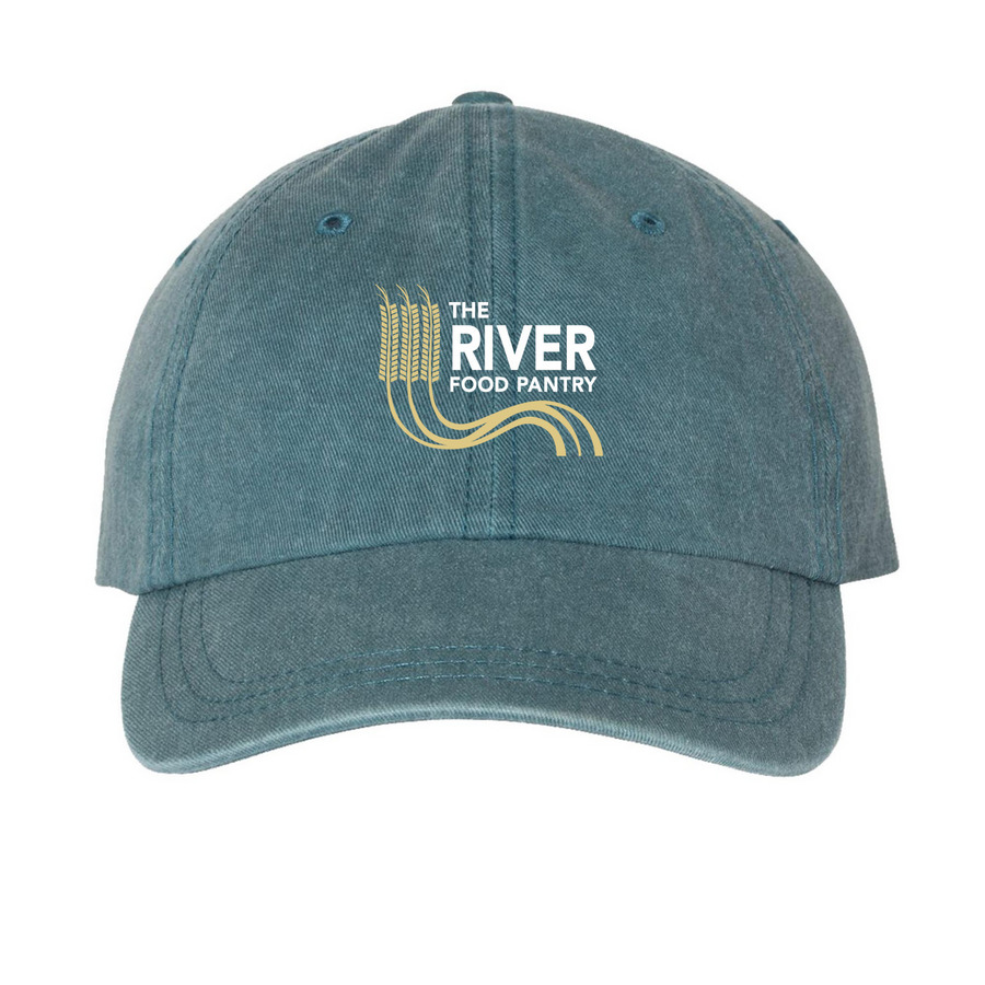 The River Logo - Baseball Caps, a Teal Printed Pigment Dye Baseball Cap
