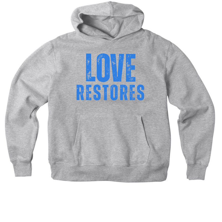 LOVE RESTORES - blue, a Athletic Heather Premium Heavyweight Pullover Hoodie