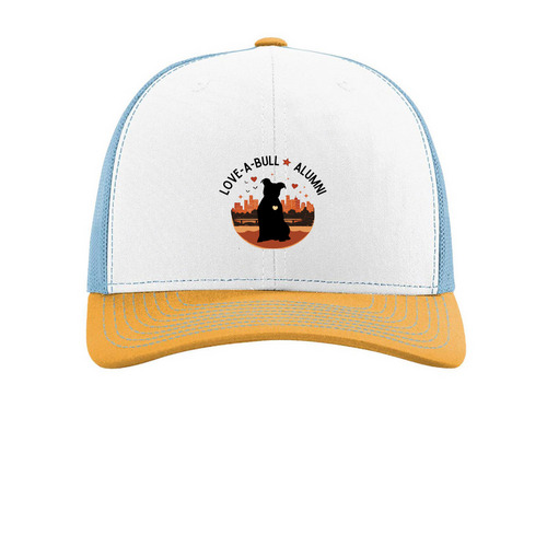 LAB Alumni, a White/ Columbia Blue/ Yellow Printed Snapback Trucker Cap