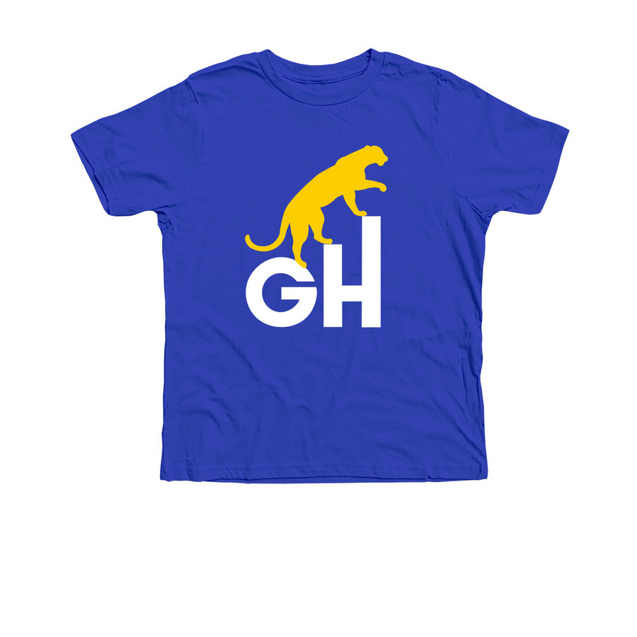 YELLOW AND WHITE LOGO - YOUTH SIZES, a Heather True Royal Premium Youth Tee