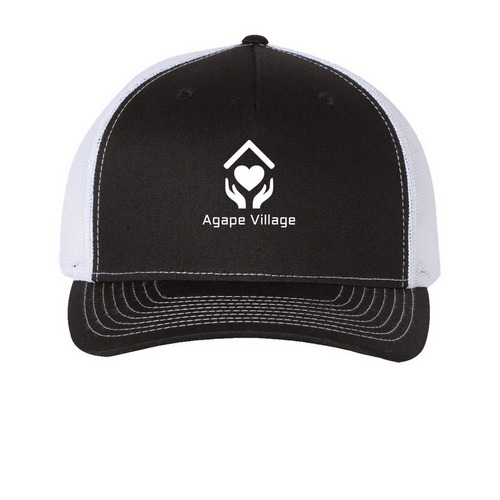 Agape Hats, a Black/ White Printed Five-Panel Trucker Cap