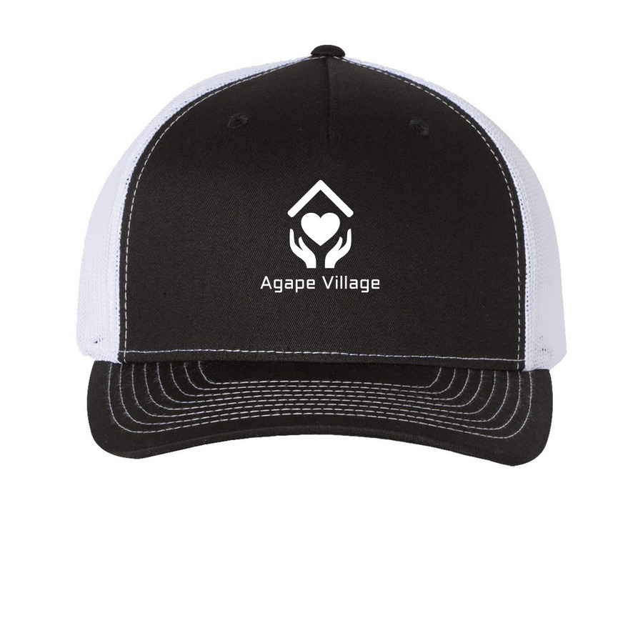 Agape Hats, a Black/ White Printed Five-Panel Trucker Cap