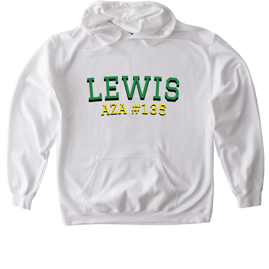 White Lewis hoodie, a White Gildan Softstyle Pullover Hoodie
