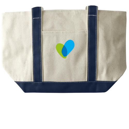 Joyful Heart Summer Tote Bag, a Natural/Navy Large Two-Tone Canvas Tote Bag
