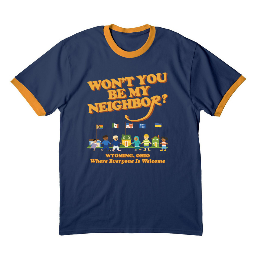 Love wins in Wyoming!, a Navy/ Gold Cotton Ringer Tee