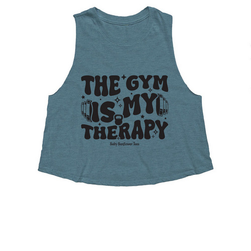 Gym Therapy, a Heather Deep Teal Women's Cropped Racerback Tank