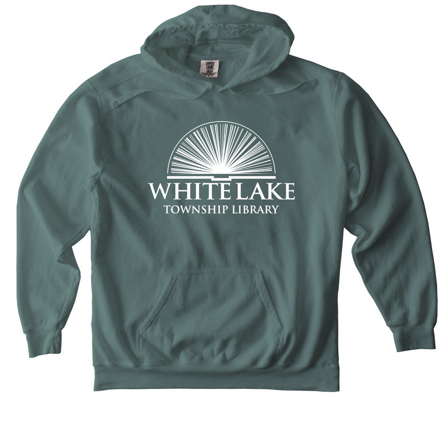 WLTL - Lg Logo White, a Blue Spruce Comfort Colors Pullover Hoodie