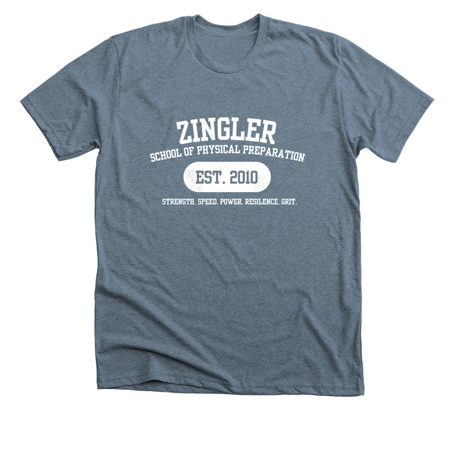 Physical Preparation- White, a Heather Slate Premium Unisex Tee