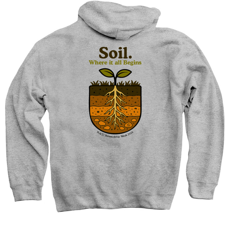 2026 Soil. Where it all Begins, a Sport Grey Pullover Hoodie (back-view)