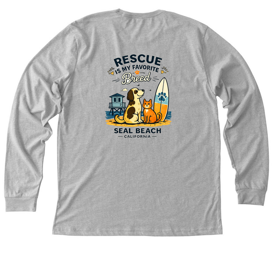 Rescue is My Favorite Breed Beach Long Sleeve, a Athletic Heather Premium Long Sleeve Tee (back-view)