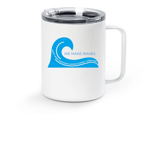WE MAKE WAVES, a White Stainless Steel Travel Mug