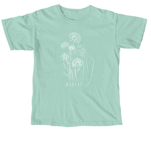 WORTHY, a Chalky Mint Comfort Colors Unisex Tee