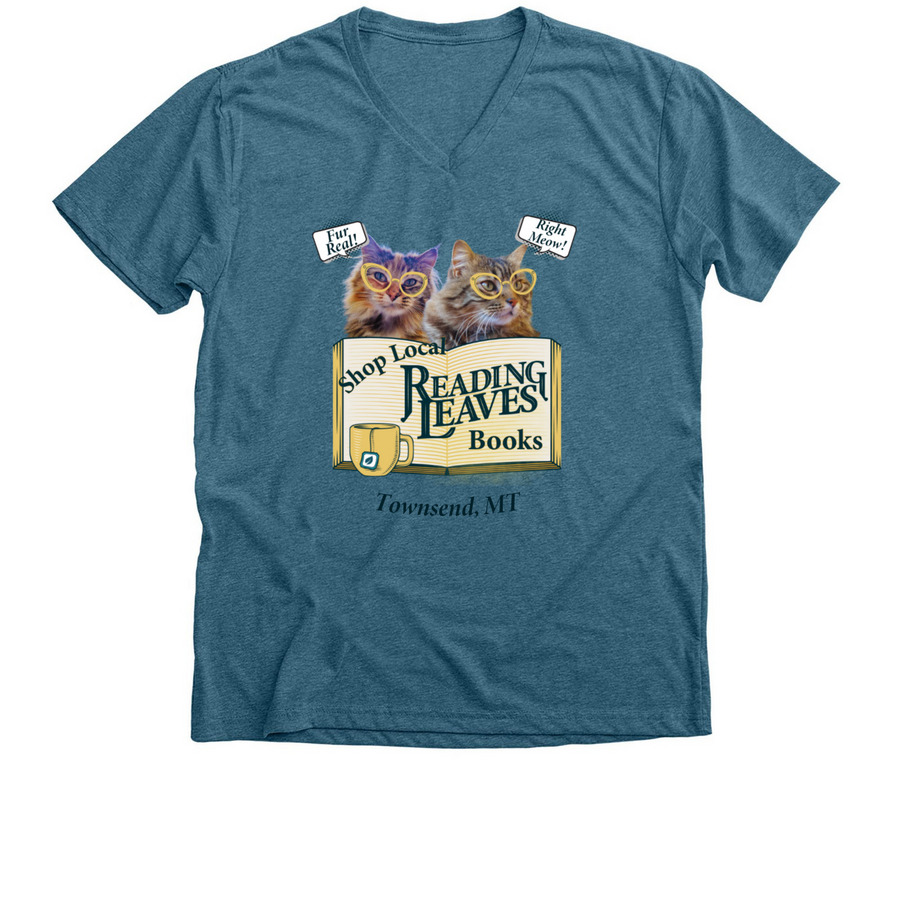 Bookstore Cats Shop Local, a Heather Deep Teal Premium V-Neck Tee