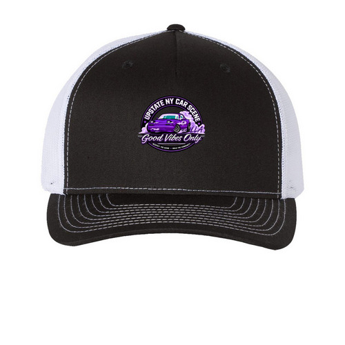 Purple upstate hats, a Black/ White Printed Five-Panel Trucker Cap