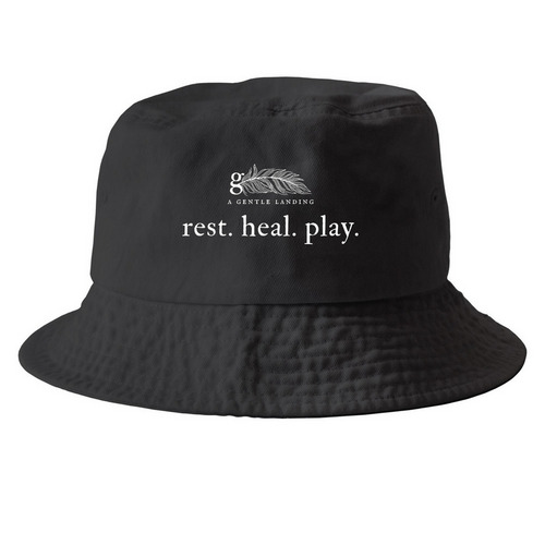 rest. heal. play. (black bucket hat), a Black Printed Bucket Hat