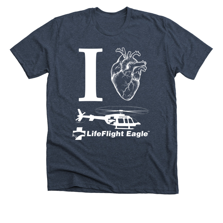 I Heart LifeFlight Eagle, a Heather Midnight Navy Premium Unisex Tee