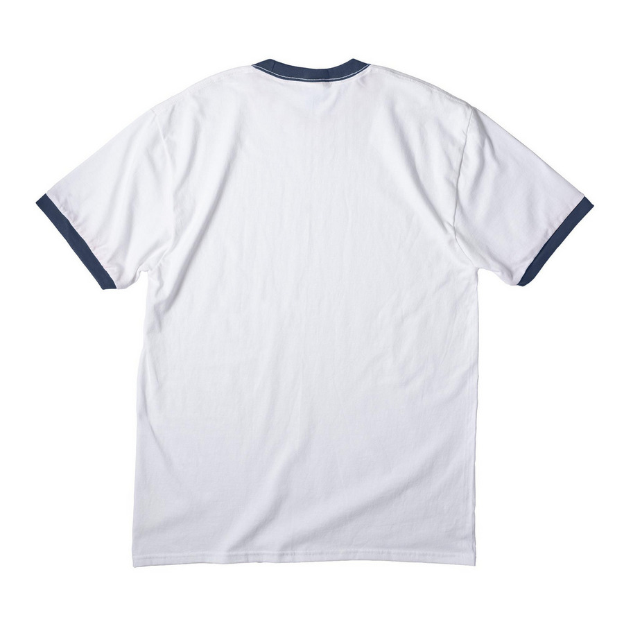 Beeper World&nbsp;, a White/ Navy Cotton Ringer Tee (back-view)