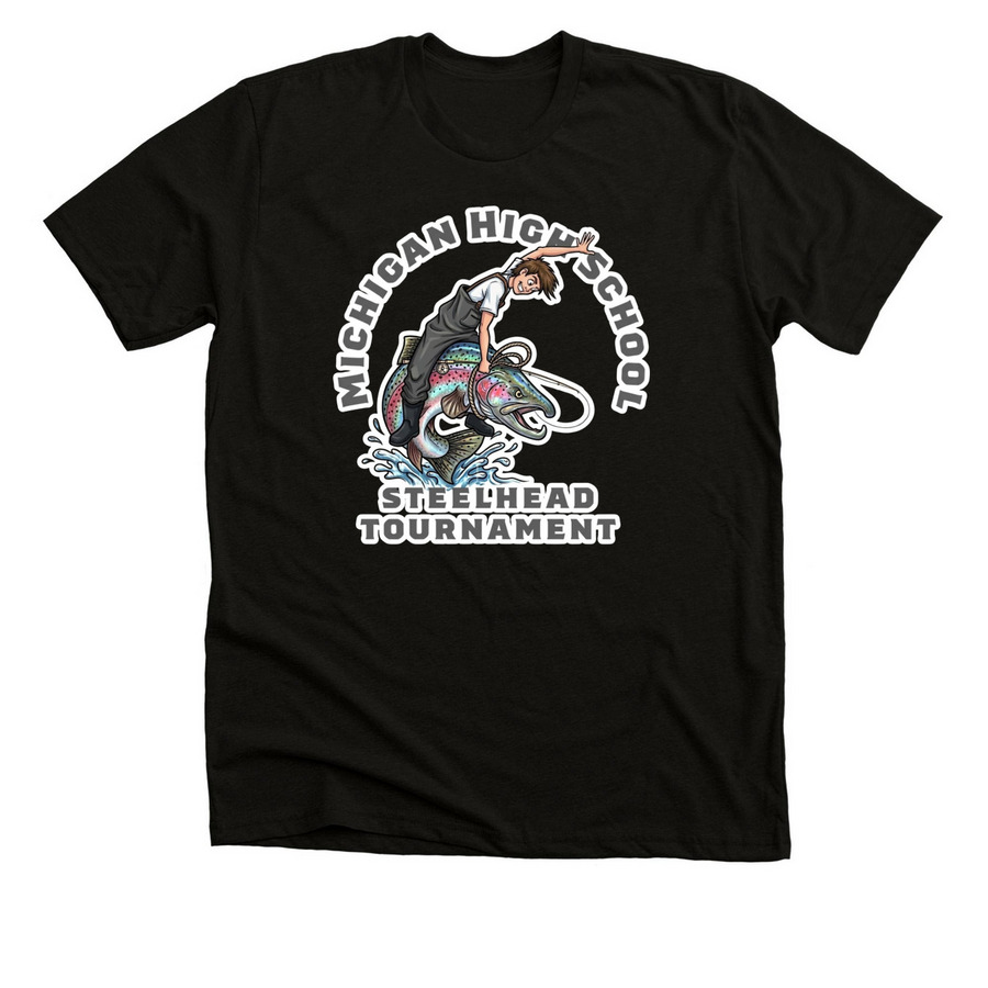 Michigan High School Steelhead Tournament - M, a Solid Black Blend Premium Unisex Tee