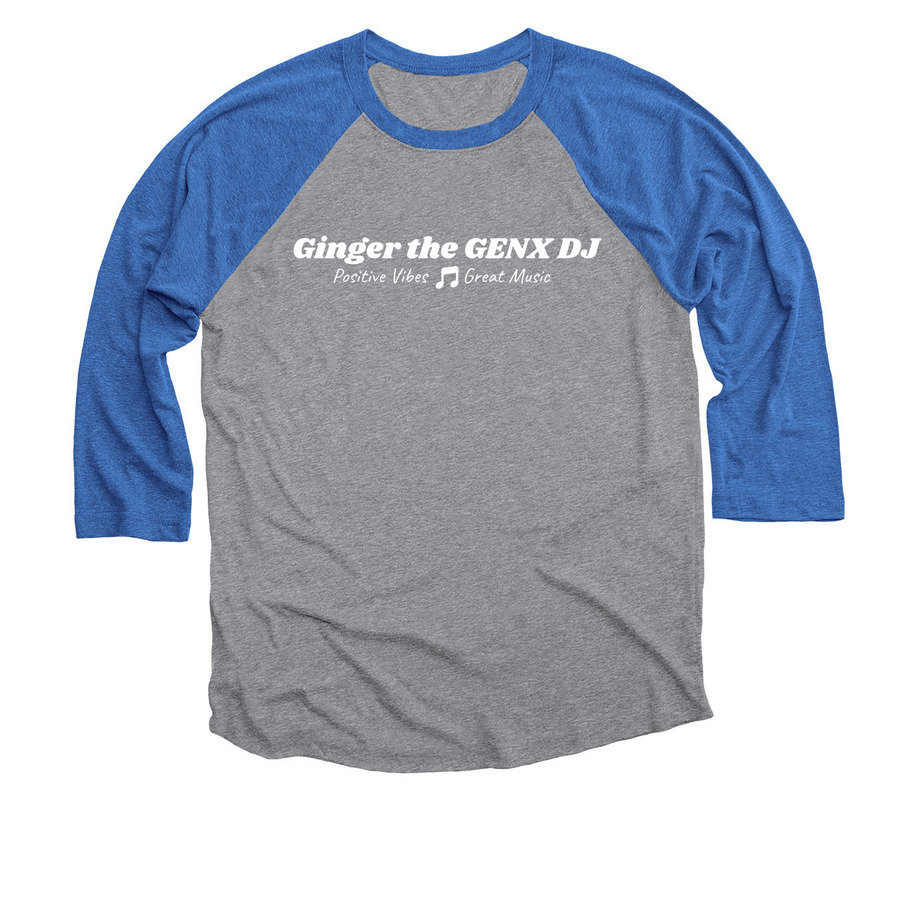 Ginger the GENX DJ, a Vintage Royal and Premium Heather 3/4 Sleeve Baseball Tee