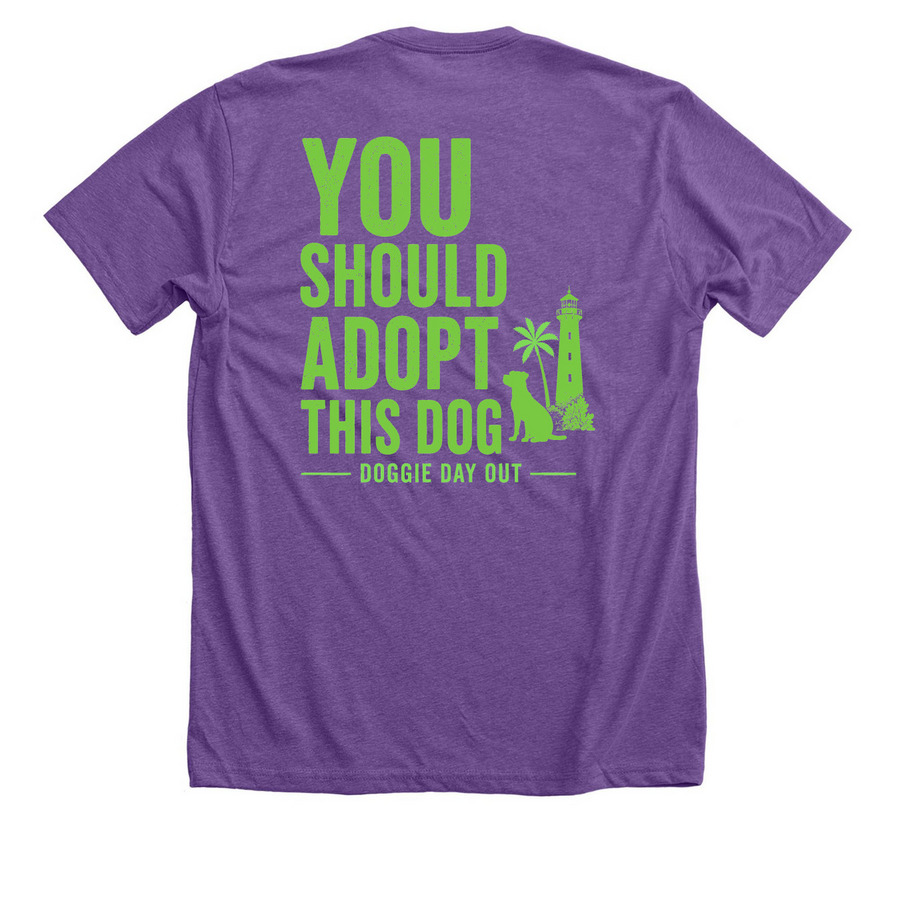 You Should Adopt This Dog, a Heather Team Purple Premium Unisex Tee (back-view)