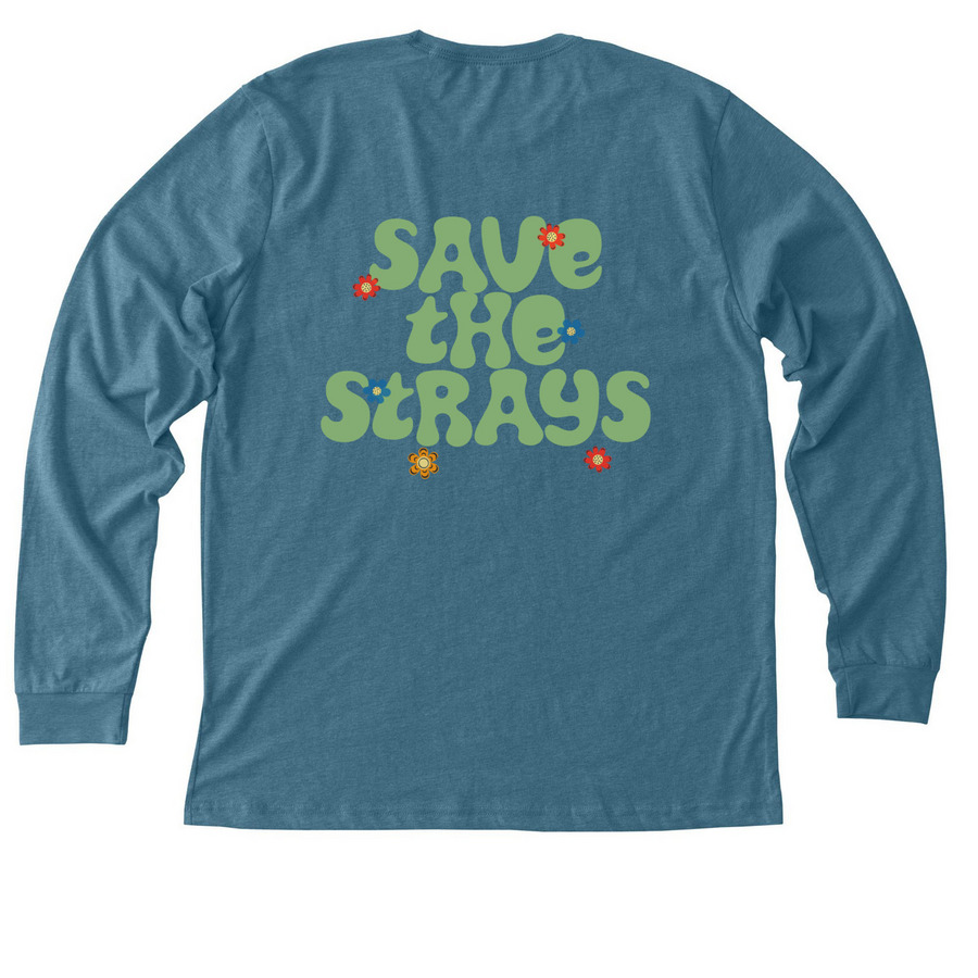 Save the Strays, a Heather Deep Teal Premium Long Sleeve Tee (back-view)