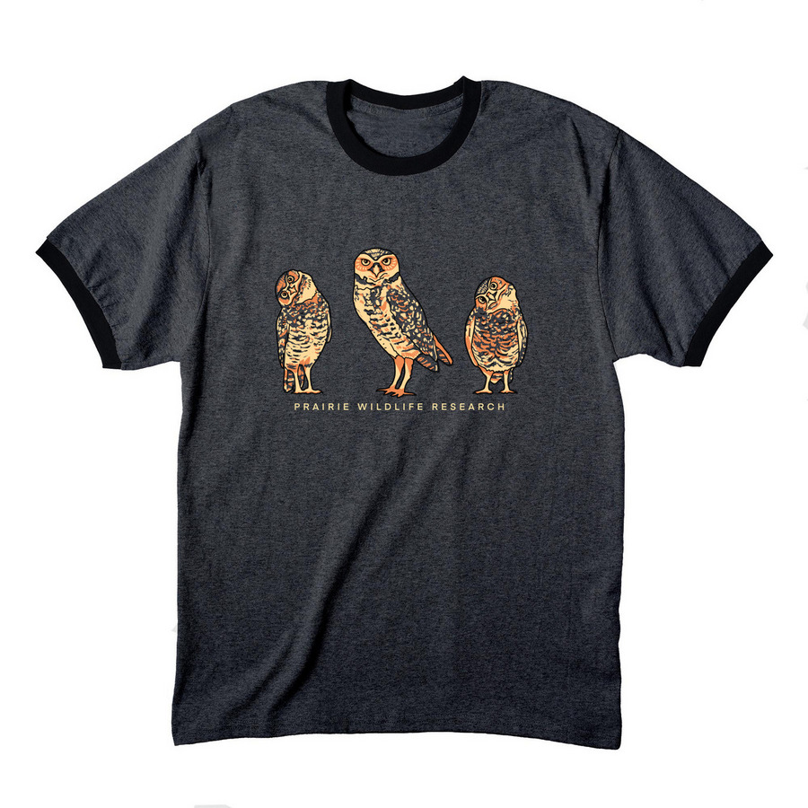 Burrowing Owl Baseball Tee, a Dark Heather Grey/ Jet Black Cotton Ringer Tee