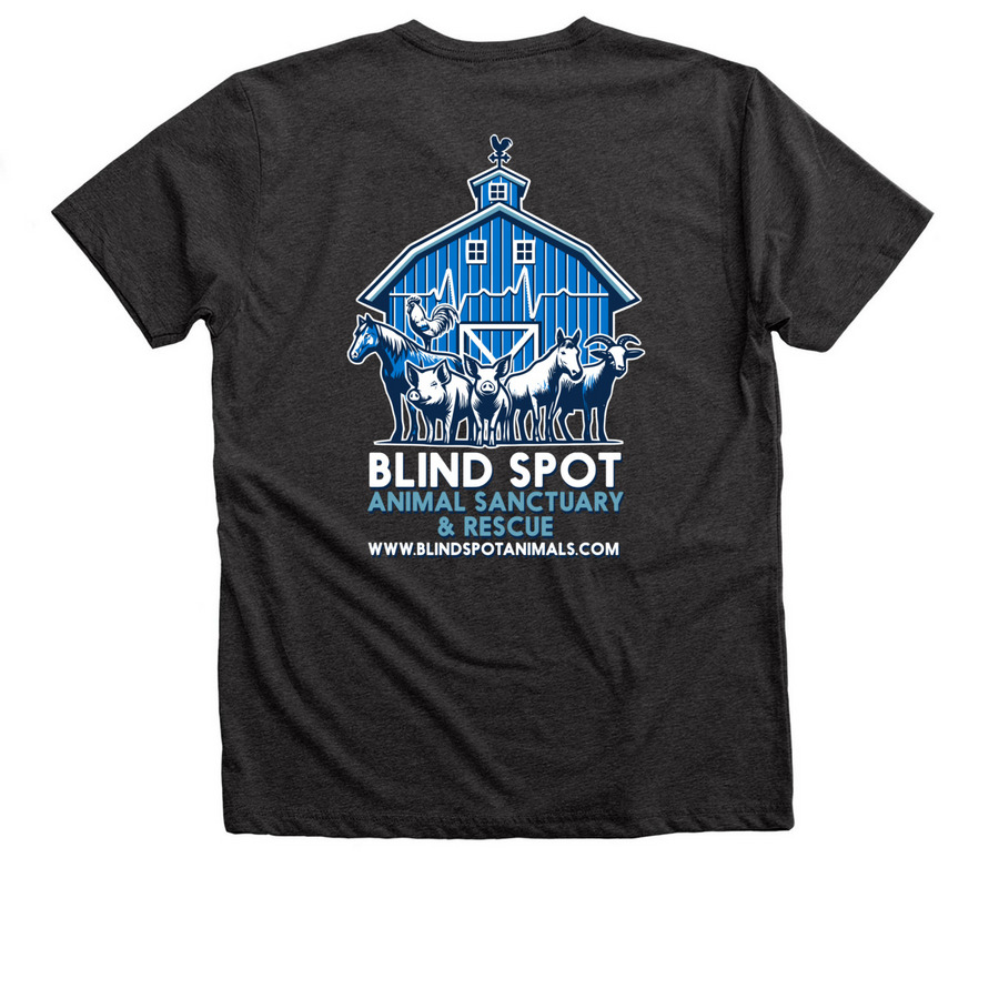 Blind Spot Animal Sanctuary 2026, a Dark Grey Heather Premium V-Neck Tee (back-view)