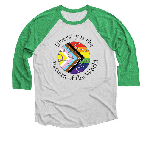 Diversity is the Pattern - Eastern Hemisphere, a Envy and Heather White 3/4 Sleeve Baseball Tee