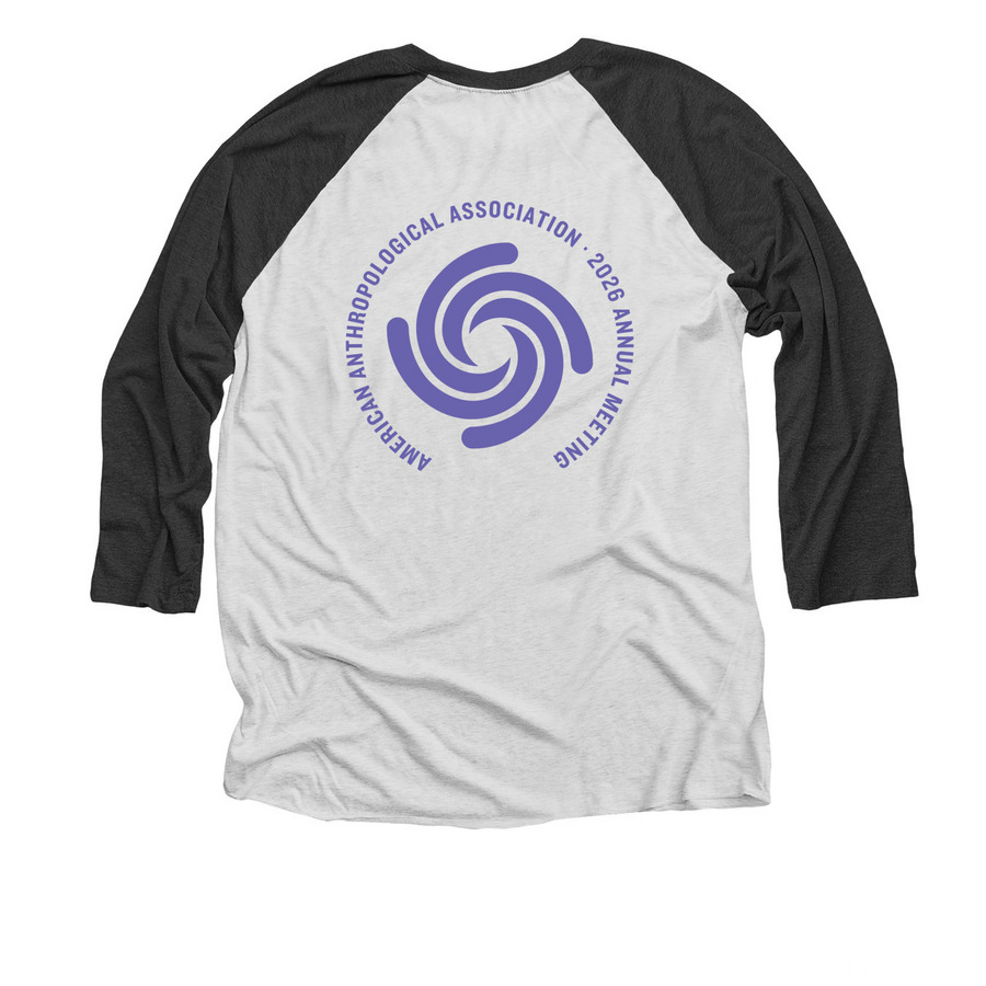 On the Verge T-Shirts & Sweatshirts, a Black and Heather White 3/4 Sleeve Baseball Tee (back-view)