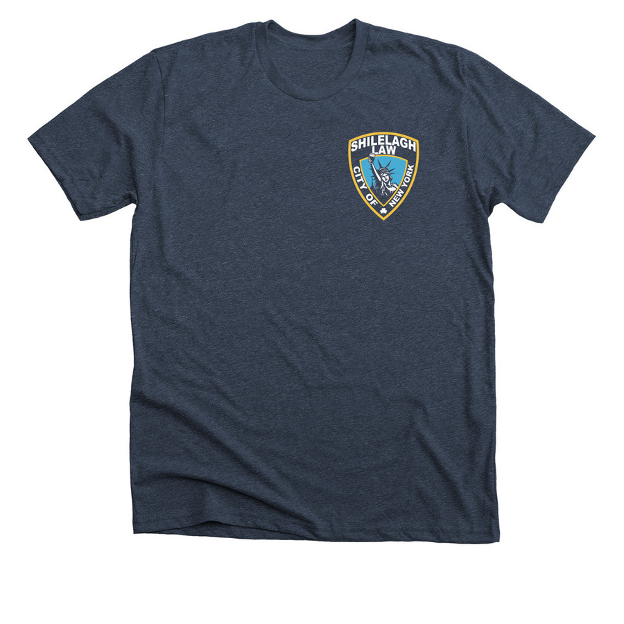 Shilelagh Law "Law & Order" Tee Shirt, a Heather Midnight Navy Premium Unisex Tee