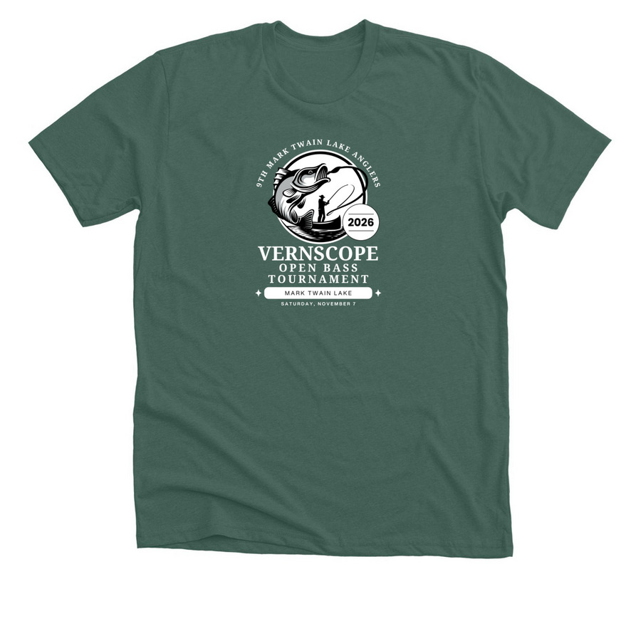 9th MTLA VernScope Open Bass Tournament, a Heather Forest Premium Unisex Tee