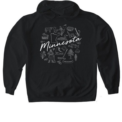Minnesota (White), a Black Gildan Softstyle Pullover Hoodie