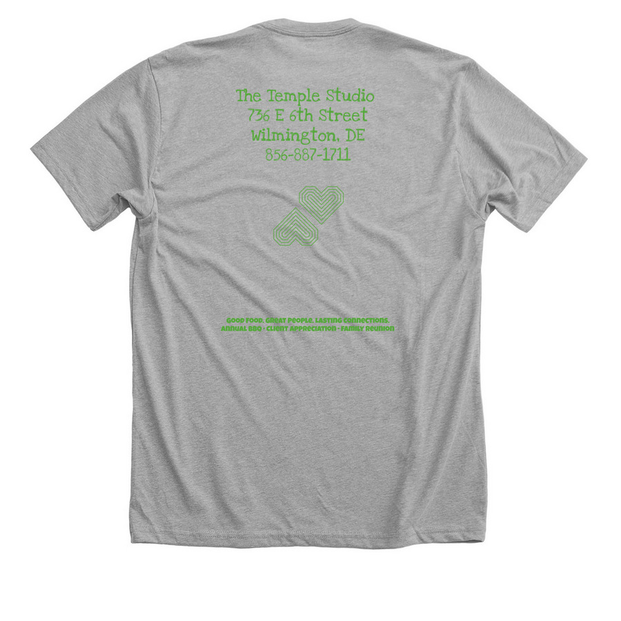 The Temple Studio Annual BBQ, a Athletic Heather Premium Unisex Tee (back-view)