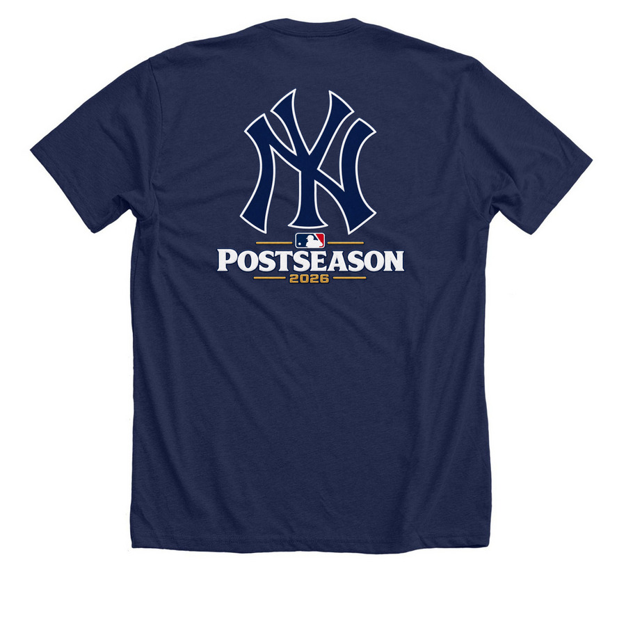 Yankees No Time Like October 2026 Postseason, a Solid Navy Blend Premium Unisex Tee (back-view)