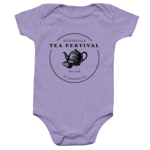 Tea Festival Onsie: Black Font, a Lavender Infant Onesie