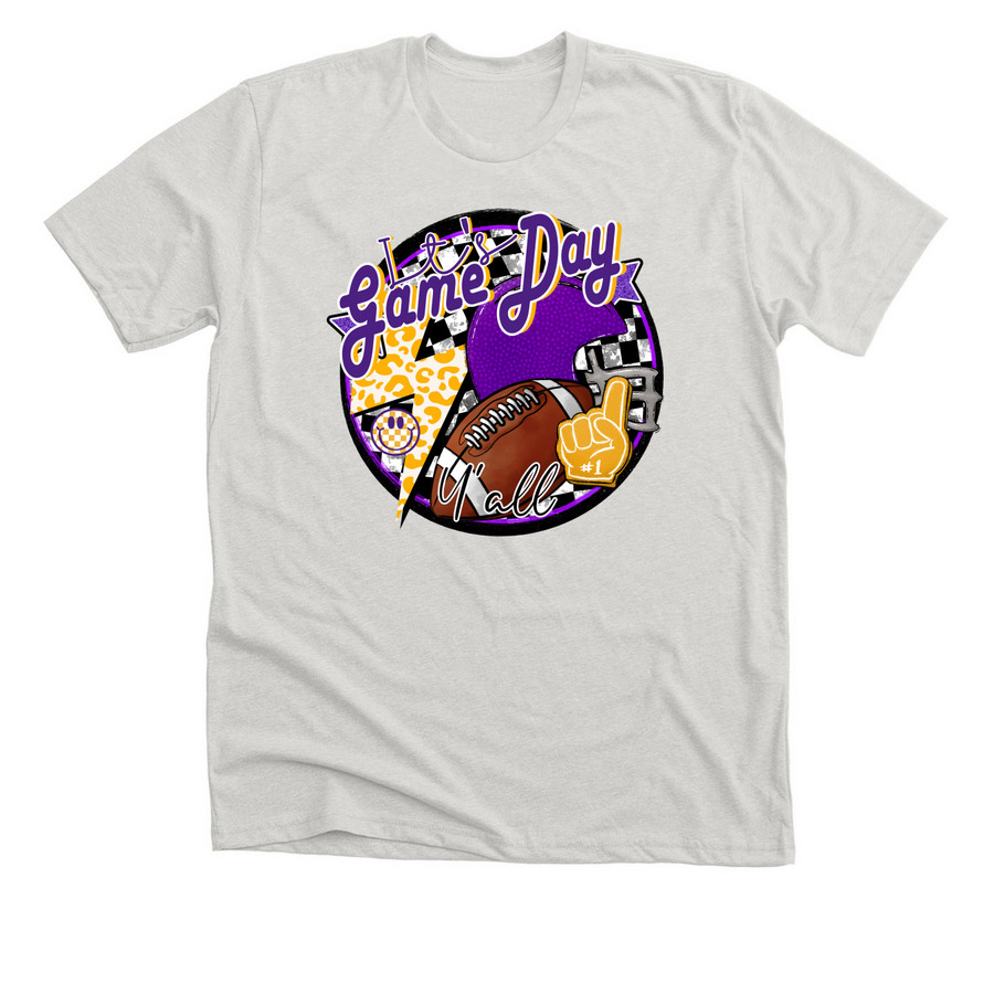 It's Game Day Y'all Retro, a Heather Cement Premium Unisex Tee