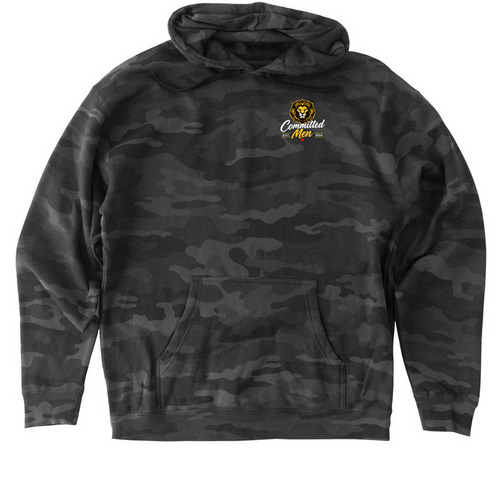 Committed Men: Jesus is King., a Black Camo Heavyweight Camo Pullover Hoodie