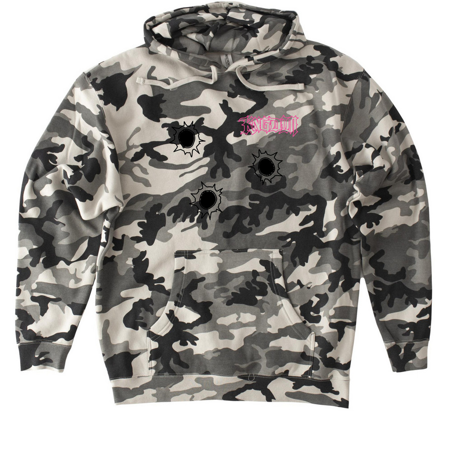 KNGDM "BUCKSHOT" SNOW CAMO HOODIE (PINK), a Snow Camo Heavyweight Camo Pullover Hoodie