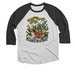 Red-legged Frog Tee, a Black and Heather White 3/4 Sleeve Baseball Tee