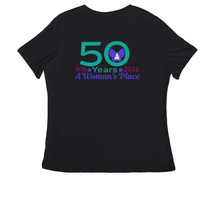 This Shirt helps families, a Black Women's Relaxed V-Neck Tee (back-view)